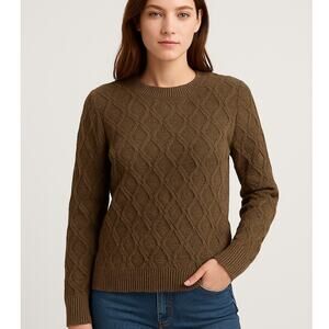 Ann Taylor Loft Diamond Cable Knit Sweater Brown Medium Wool blend Winter Soft